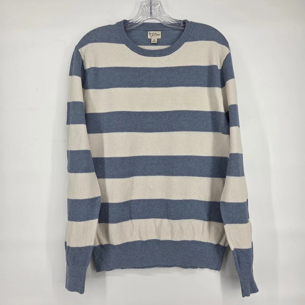 J. Crew Knit Sweater Size M Blue White Striped Nautical Preppy Coastal Classic